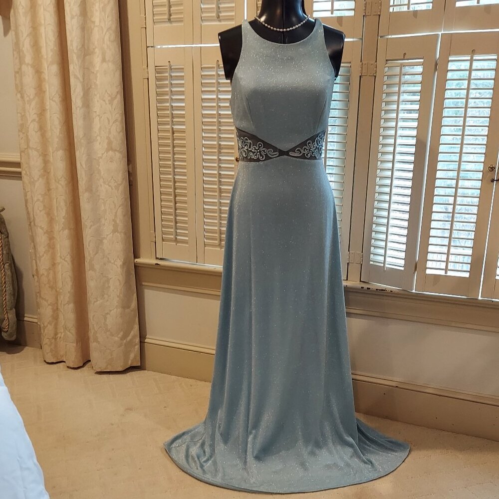 Shimmery Powder Blue with Pearls Prom Gown Jr. Size 9 -10